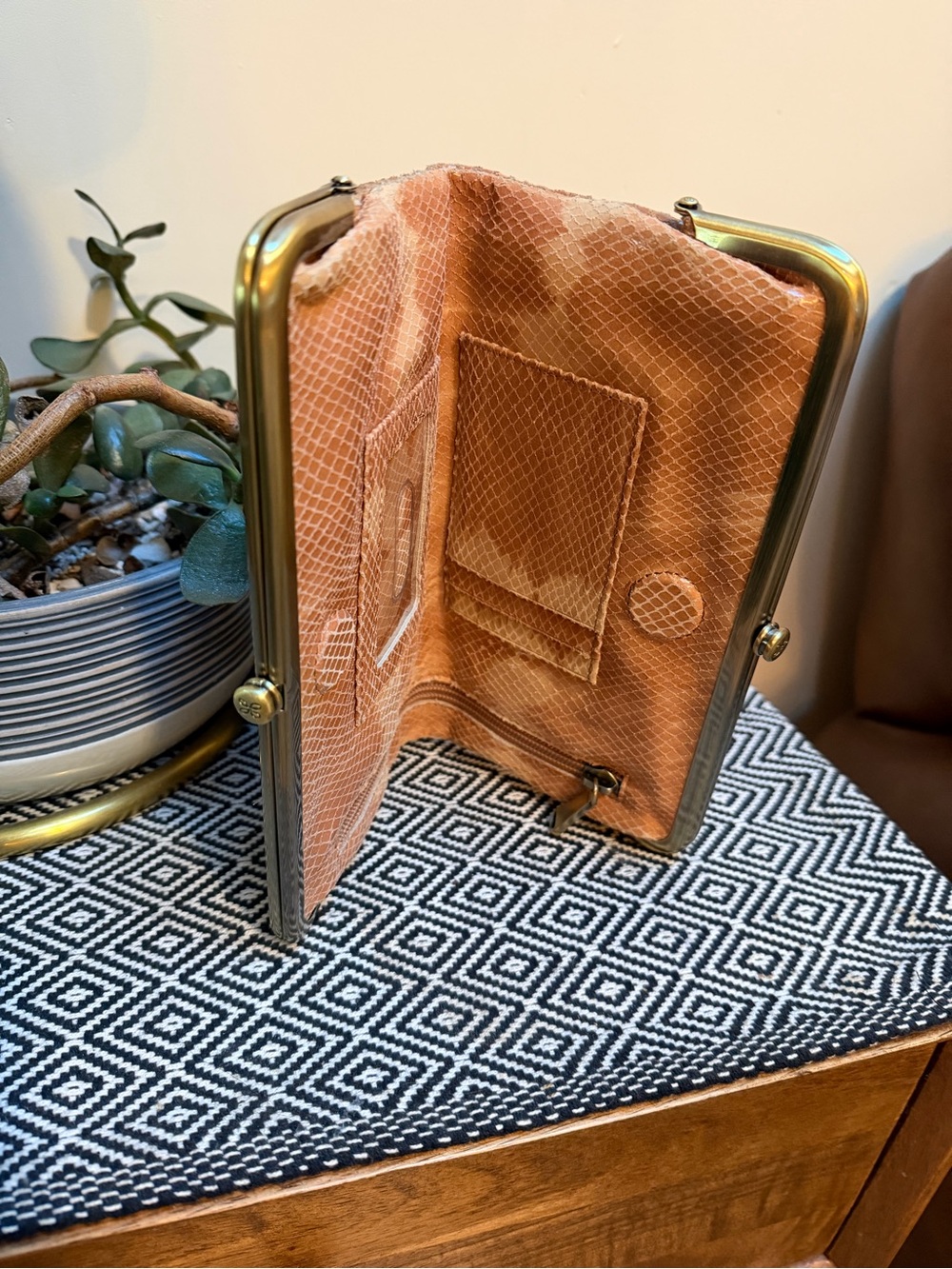 HOBO Lauren Frame Clutch Wallet with Gold Trim.